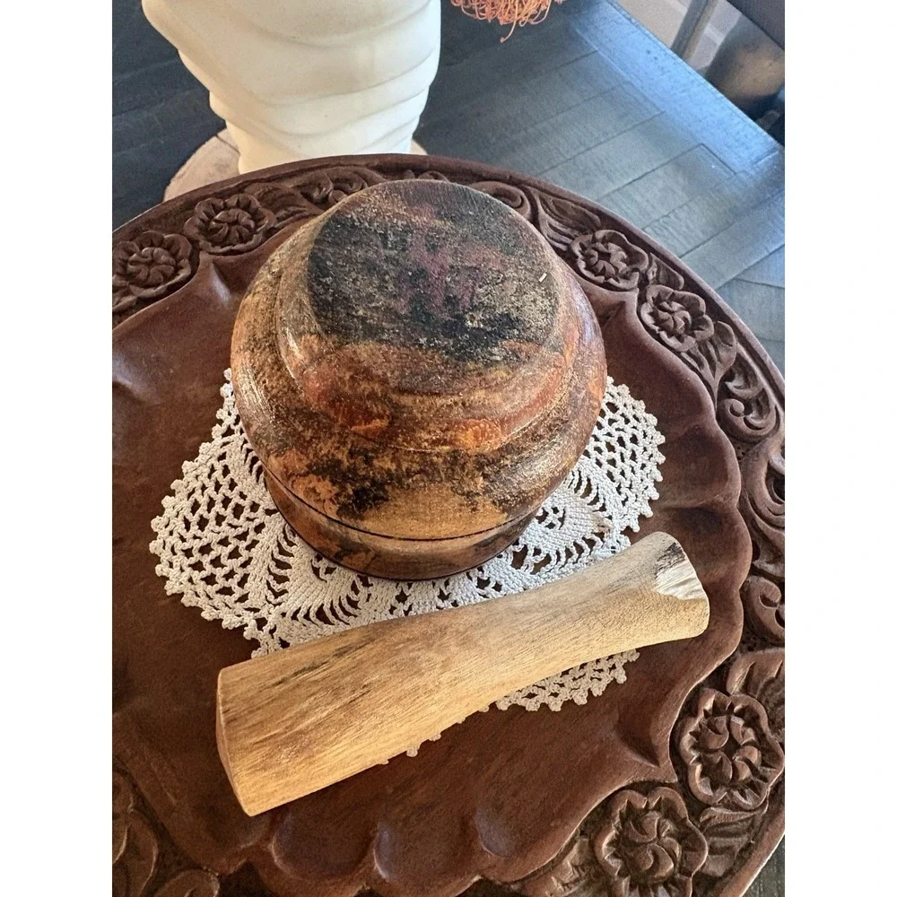 Vintage Handmade Wooden Mortar and Pestle Set - Solid Wood Herb & Spice Grinder